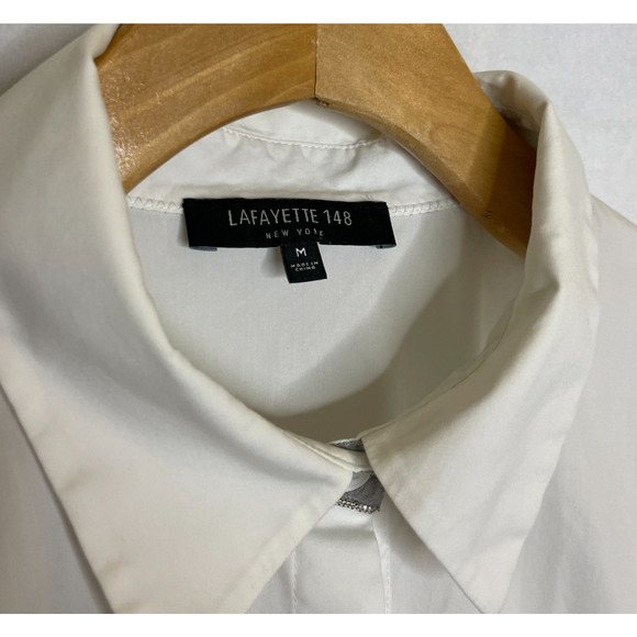 Women's Medium Lafayette148 White Button Down Career Cotton Blend Shirt - Picture 3 of 6